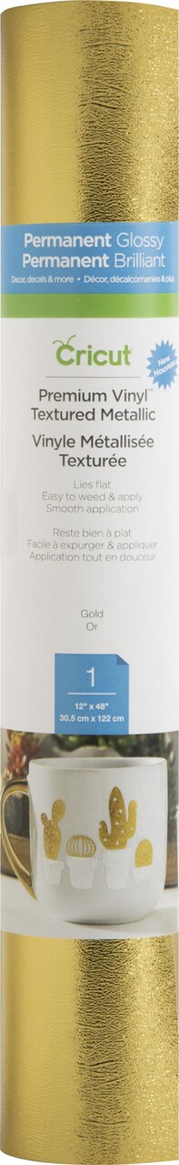 Cricut Premium Permanent Metallic 12"X48" Vinyl Roll-Textured Gold